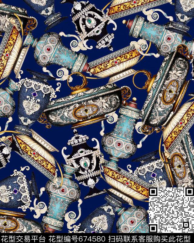 欧式复古巴洛克瓶子数码印花华亿平台下载（图片编号: 674580） - 瓦栏（Walan）