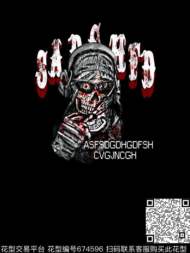 时尚潮流男装T恤定位印花游戏人物军人鲜血字母数码印花数码印花华亿平台下载（图片编号: 674596） - 瓦栏（Walan）