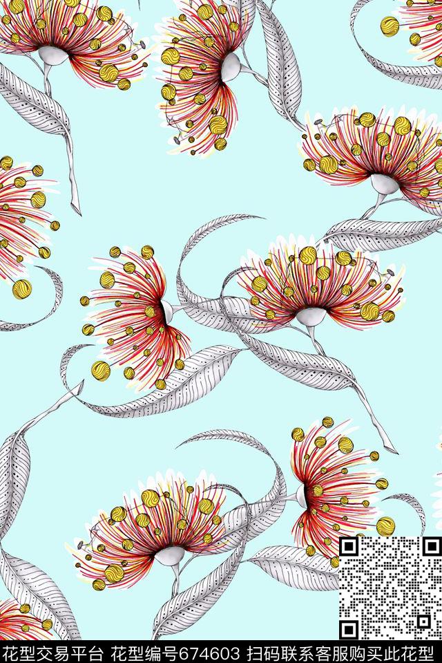 抽象手绘满版花卉淡雅花卉时尚潮流大牌复古欧美风女装裙数码印花华亿平台下载（图片编号: 674603） - 瓦栏（Walan）