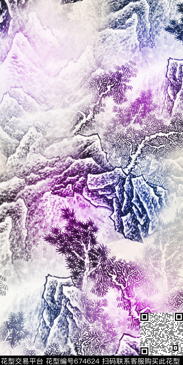 山水树木数码印花华亿平台下载（图片编号: 674624） - 瓦栏（Walan）