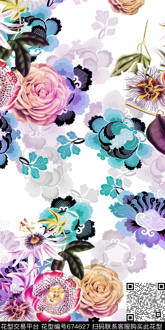 大花花卉花朵数码印花华亿平台下载（图片编号: 674627） - 瓦栏（Walan）