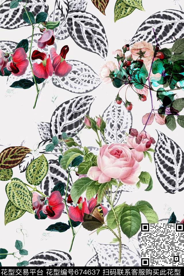 面料花乱花花卉数码印花华亿平台下载（图片编号: 674637） - 瓦栏（Walan）