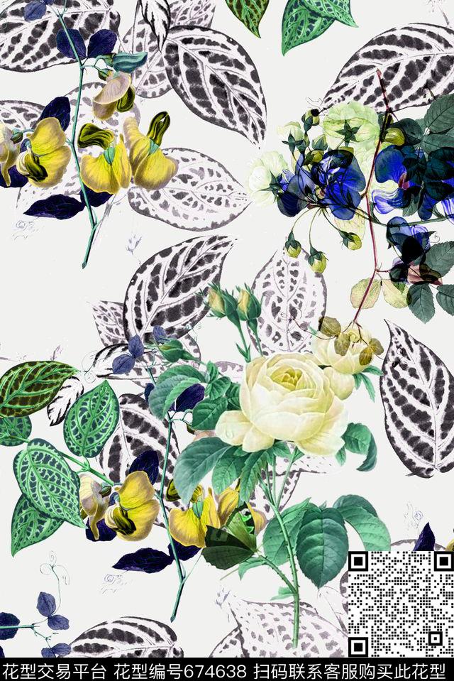 面料花乱花花卉数码印花华亿平台下载（图片编号: 674638） - 瓦栏（Walan）