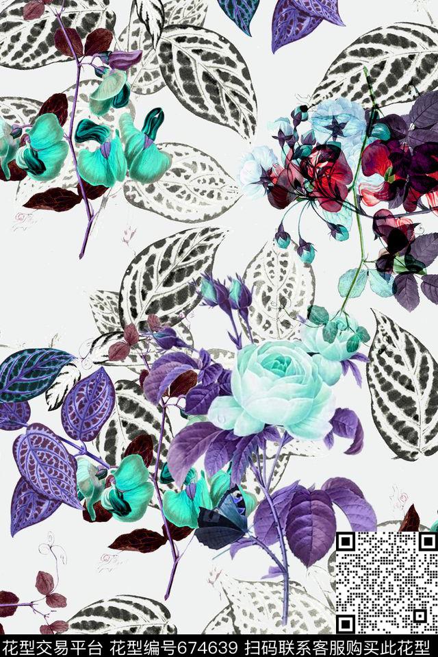 面料花乱花花卉数码印花华亿平台下载（图片编号: 674639） - 瓦栏（Walan）