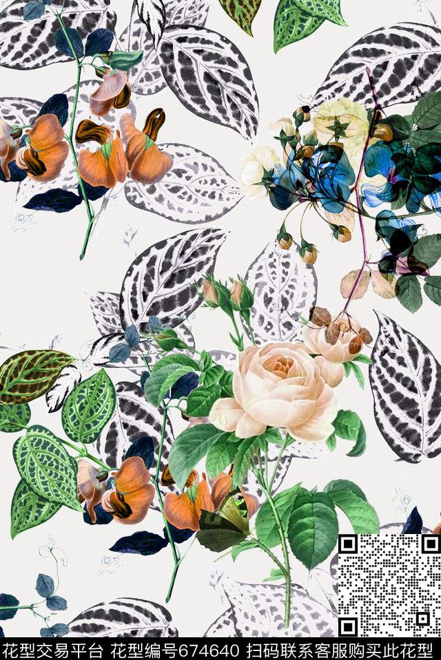 面料花乱花花卉数码印花华亿平台下载（图片编号: 674640） - 瓦栏（Walan）