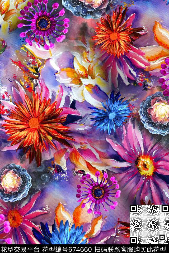 油画花卉真花数码印花华亿平台下载（图片编号: 674660） - 瓦栏（Walan）