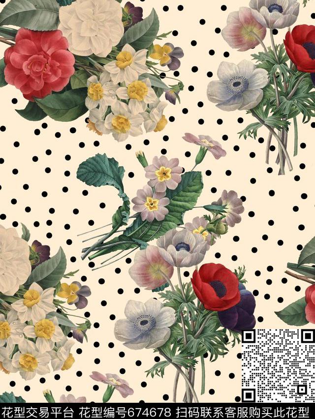 复古花卉植物数码印花华亿平台下载（图片编号: 674678） - 瓦栏（Walan）