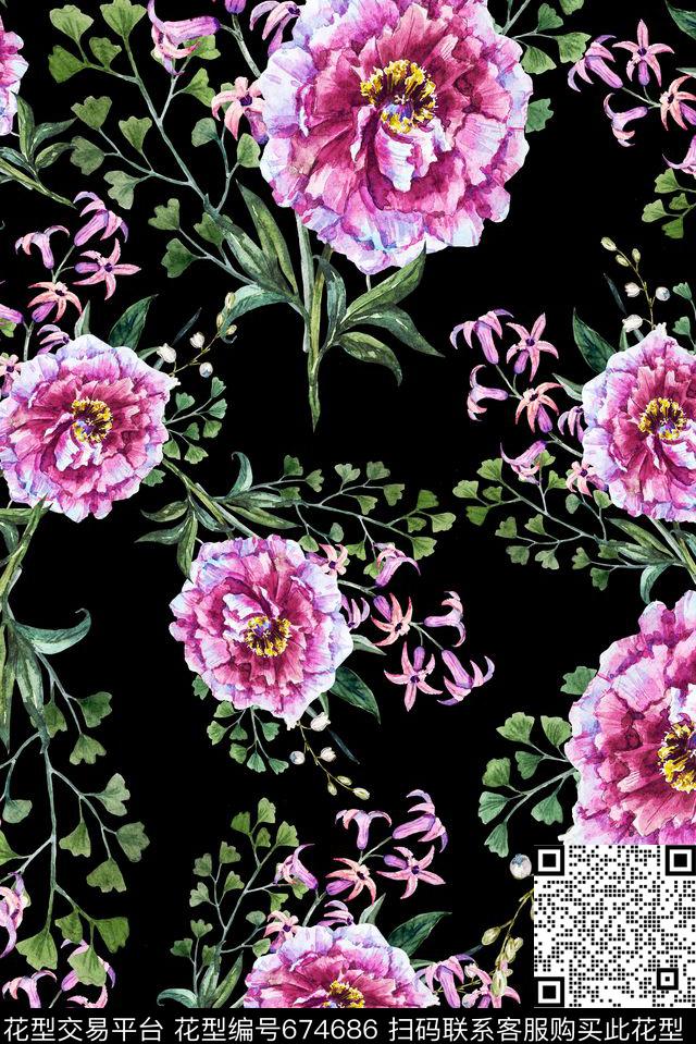 复古清爽手绘数码印花华亿平台下载（图片编号: 674686） - 瓦栏（Walan）