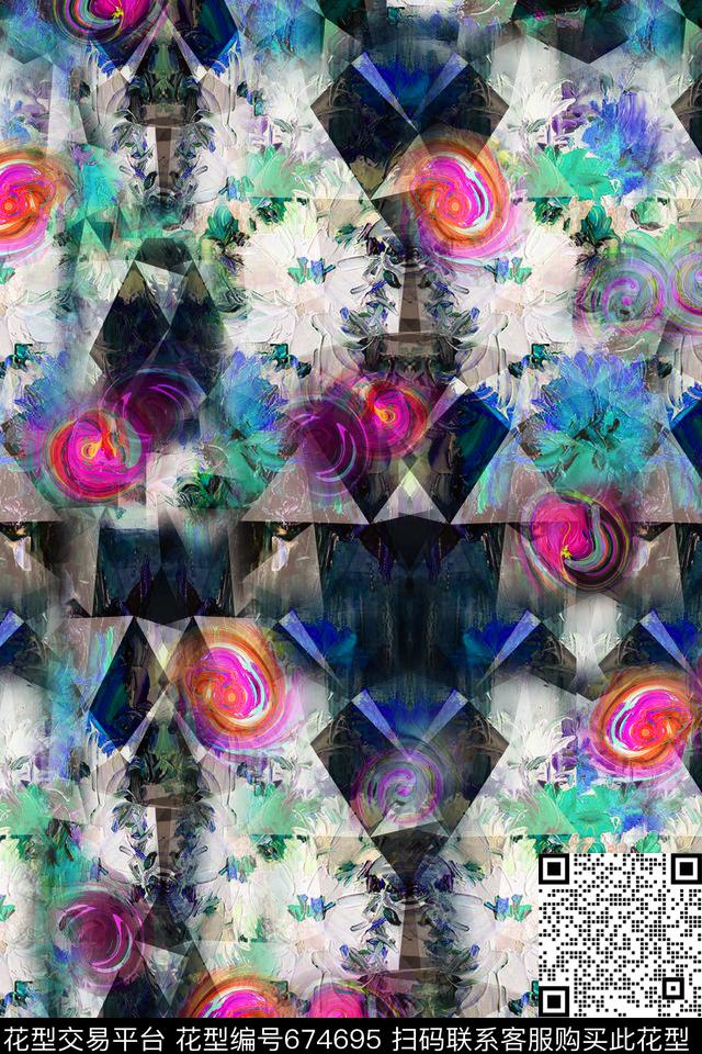 复古抽象花卉数码印花华亿平台下载（图片编号: 674695） - 瓦栏（Walan）