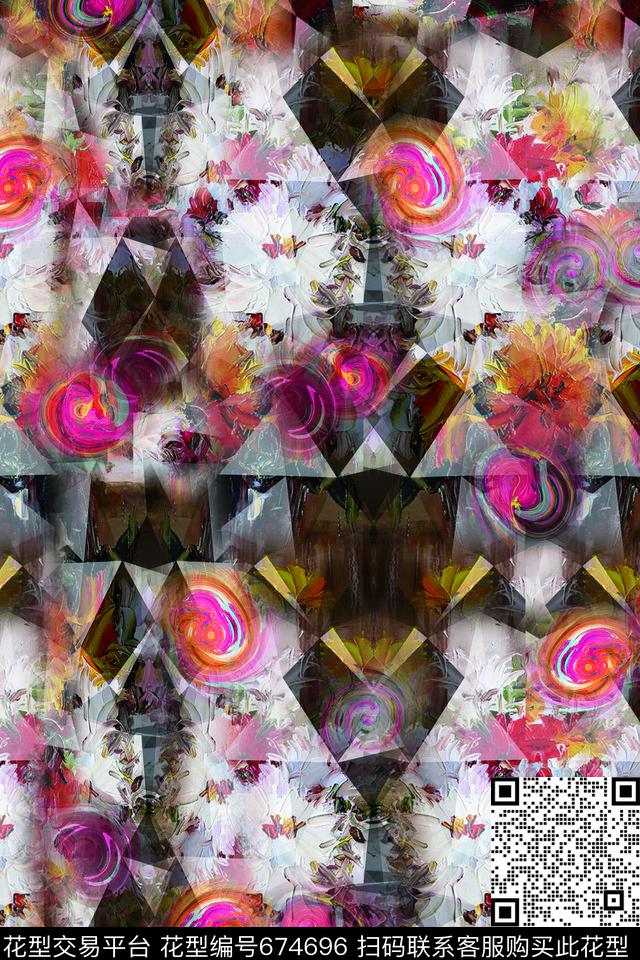 复古抽象花卉数码印花华亿平台下载（图片编号: 674696） - 瓦栏（Walan）