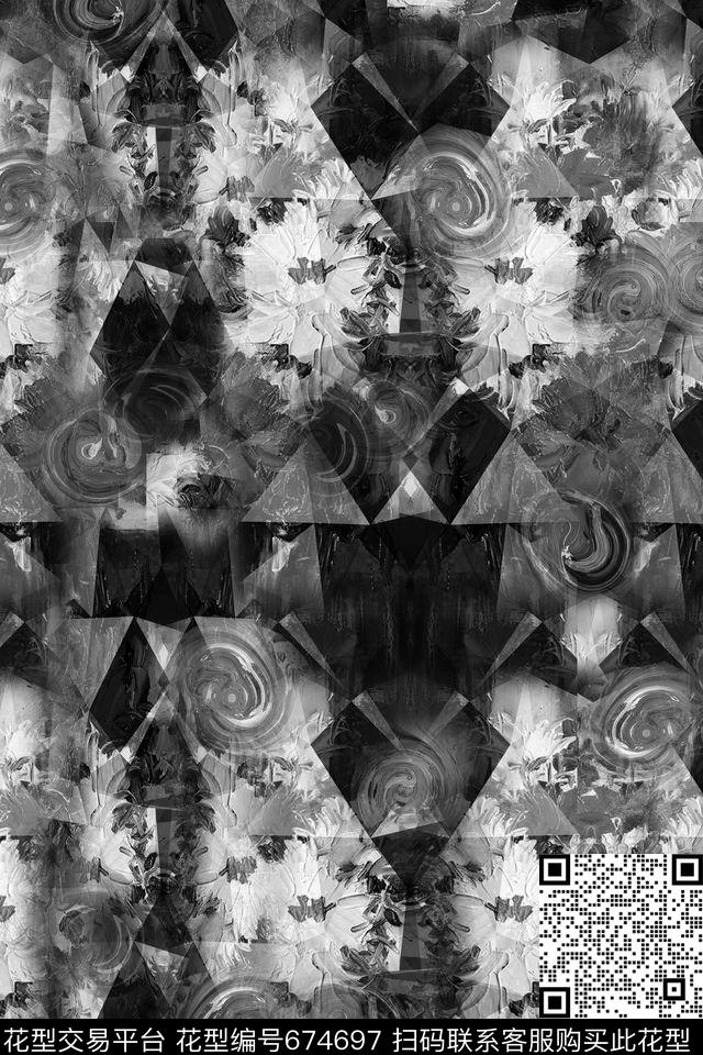 复古抽象花卉数码印花华亿平台下载（图片编号: 674697） - 瓦栏（Walan）