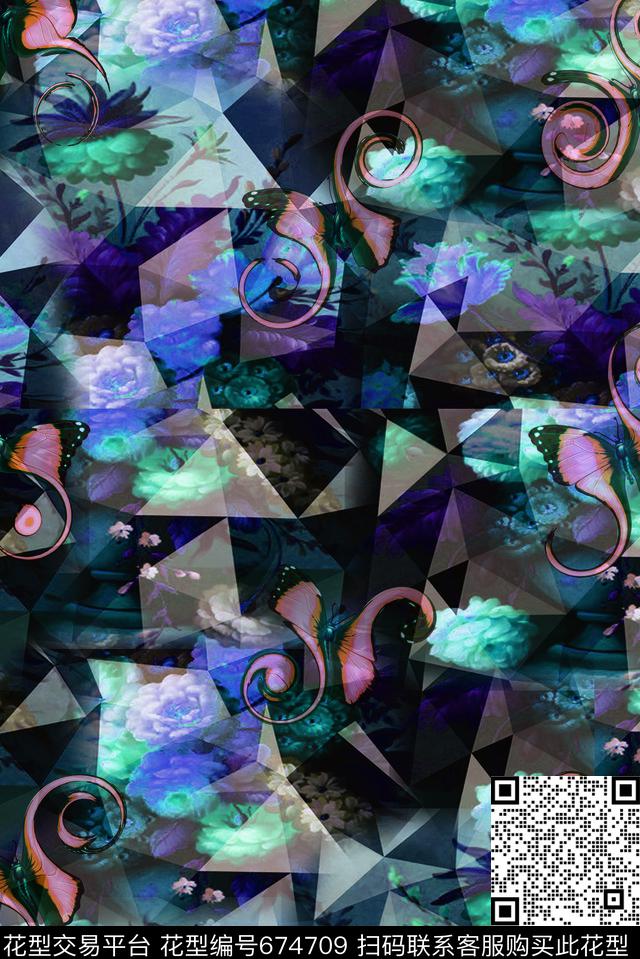 花卉复古抽象数码印花华亿平台下载（图片编号: 674709） - 瓦栏（Walan）