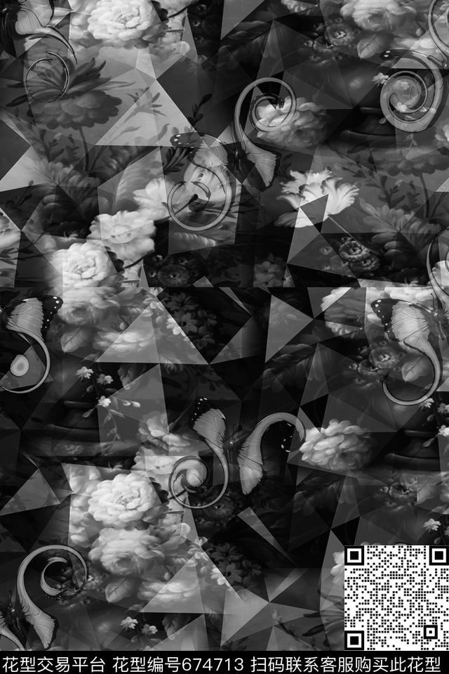 花卉复古抽象数码印花华亿平台下载（图片编号: 674713） - 瓦栏（Walan）