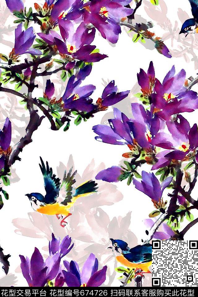 中国风水墨画花鸟画数码印花华亿平台下载（图片编号: 674726） - 瓦栏（Walan）
