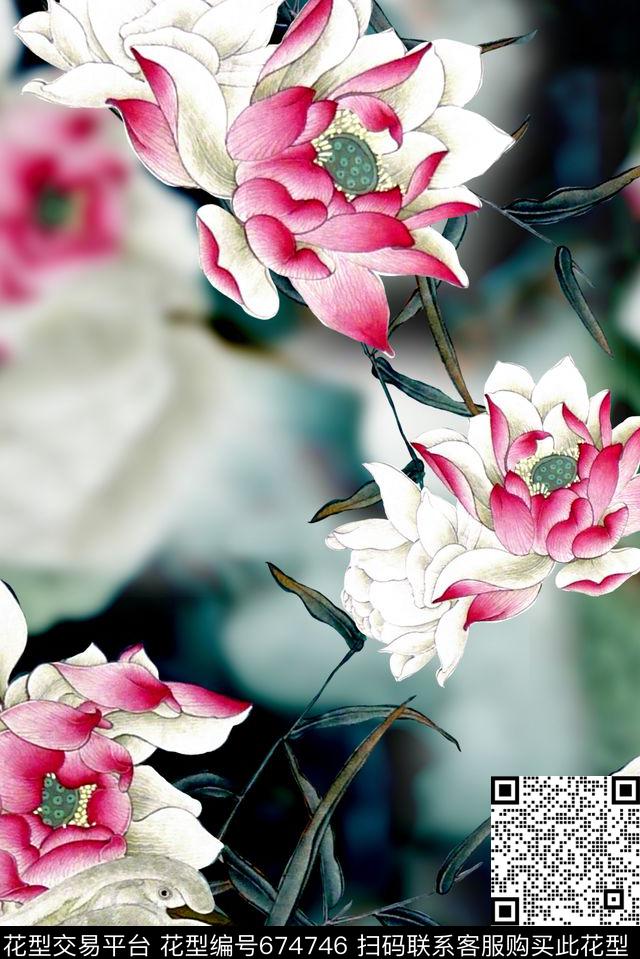 乱花面料花荷花数码印花华亿平台下载（图片编号: 674746） - 瓦栏（Walan）