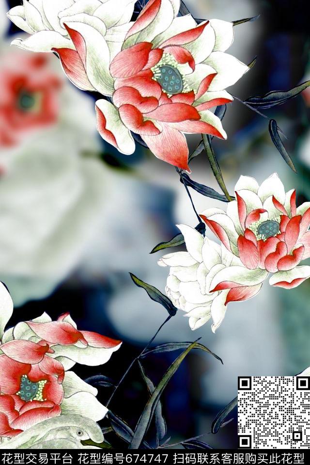 乱花面料花荷花数码印花华亿平台下载（图片编号: 674747） - 瓦栏（Walan）