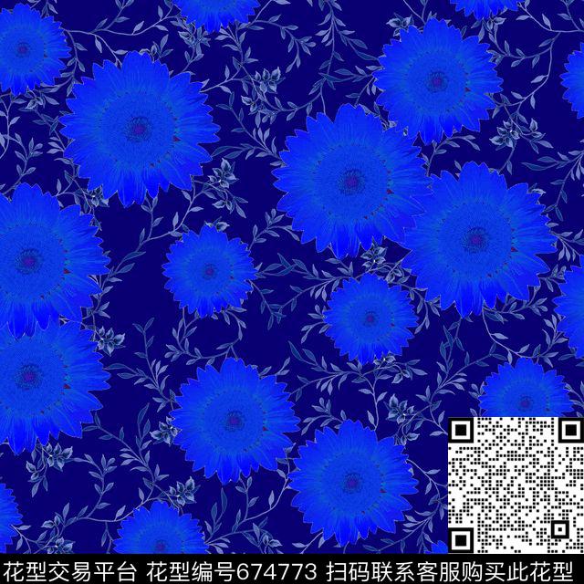 向日葵花朵花卉数码印花华亿平台下载（图片编号: 674773） - 瓦栏（Walan）