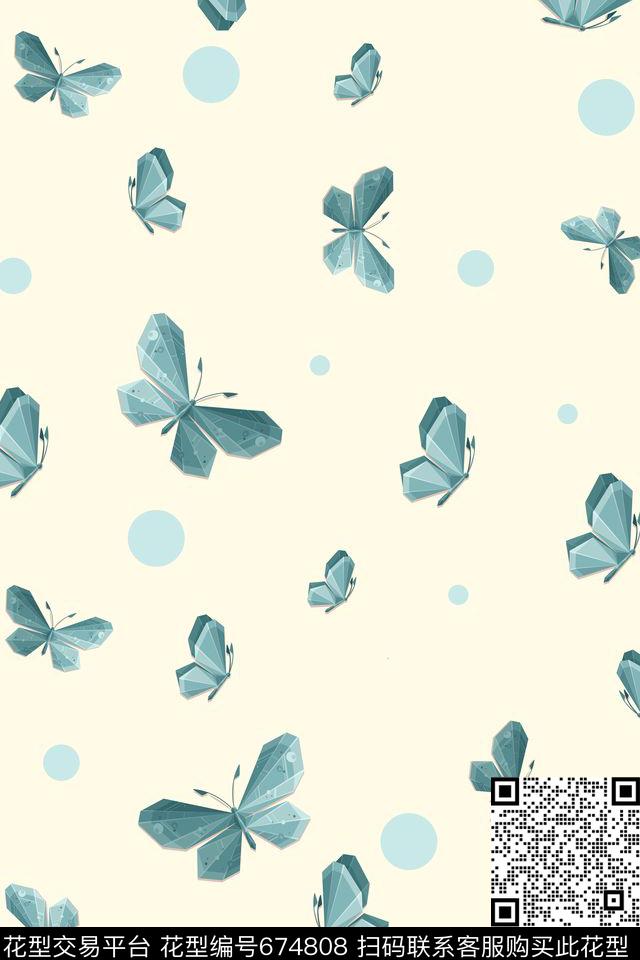 不规则几何蝴蝶华亿平台传统印花华亿平台下载（图片编号: 674808） - 瓦栏（Walan）