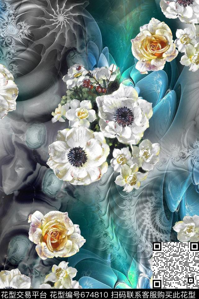 分形艺术花朵花卉数码印花华亿平台下载（图片编号: 674810） - 瓦栏（Walan）