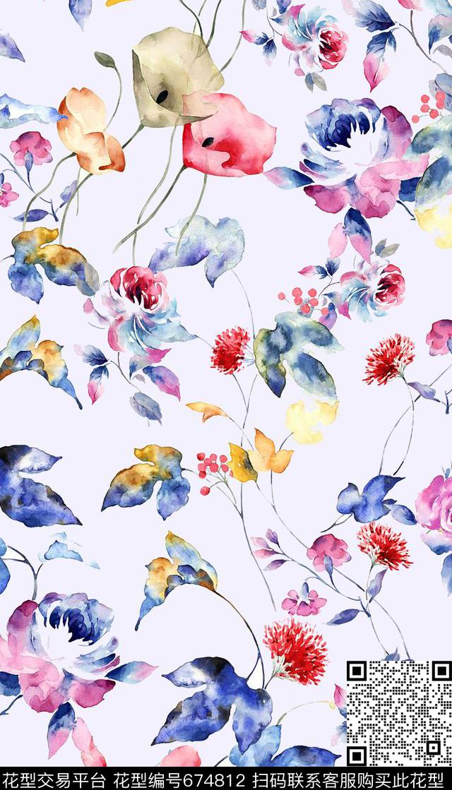 水彩花卉小清新泳装数码印花华亿平台下载（图片编号: 674812） - 瓦栏（Walan）
