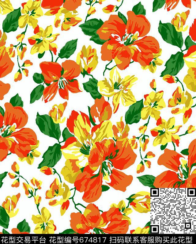 乱花花朵花卉传统印花华亿平台下载（图片编号: 674817） - 瓦栏（Walan）