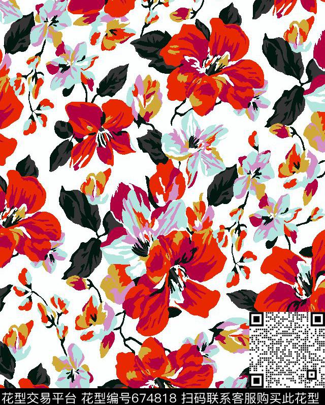 乱花花朵花卉传统印花华亿平台下载（图片编号: 674818） - 瓦栏（Walan）