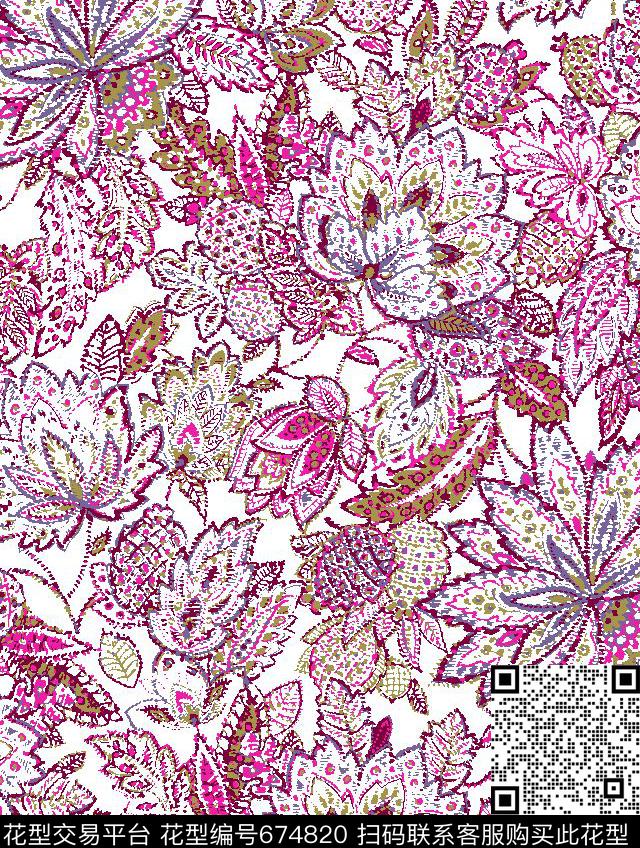 乱花佩斯利腰果传统印花华亿平台下载（图片编号: 674820） - 瓦栏（Walan）