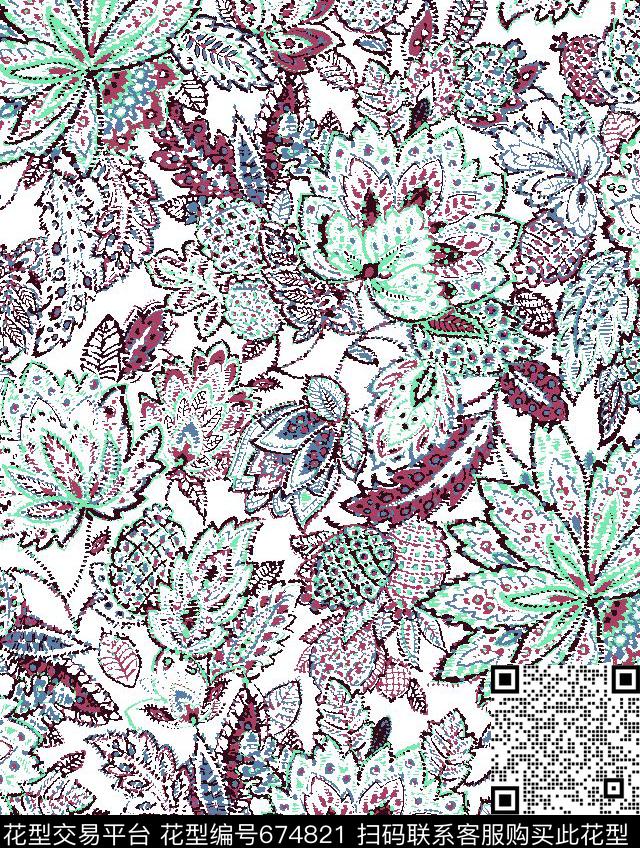 乱花佩斯利腰果传统印花华亿平台下载（图片编号: 674821） - 瓦栏（Walan）