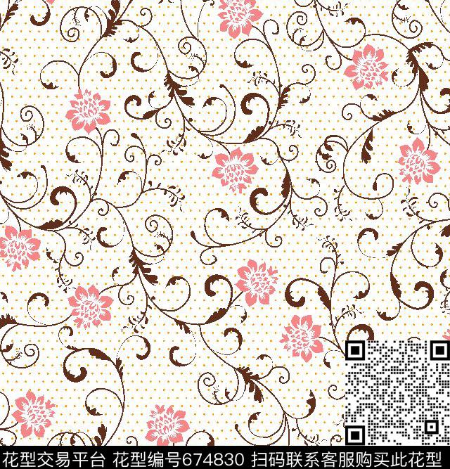乱花花朵花卉传统印花华亿平台下载（图片编号: 674830） - 瓦栏（Walan）