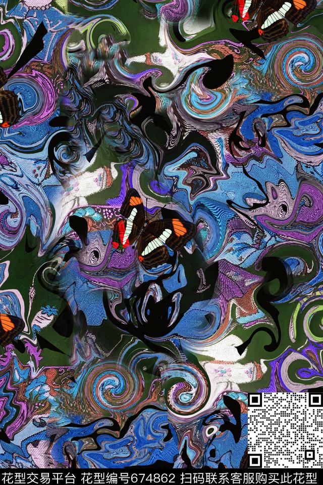 抽象纹理蝴蝶数码印花华亿平台下载（图片编号: 674862） - 瓦栏（Walan）
