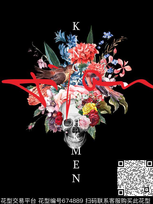 花卉花鸟骷髅头数码印花华亿平台下载（图片编号: 674889） - 瓦栏（Walan）