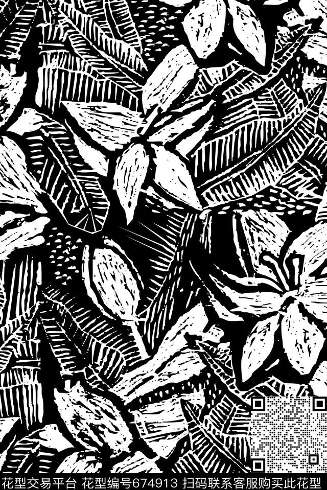 花卉抽象雕刻传统印花华亿平台下载（图片编号: 674913） - 瓦栏（Walan）