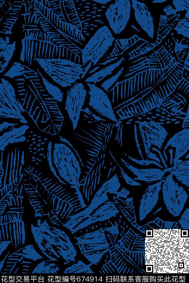 花卉抽象雕刻传统印花华亿平台下载（图片编号: 674914） - 瓦栏（Walan）