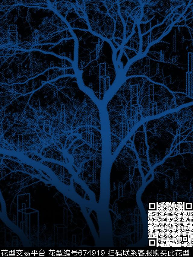 抽象树木和建筑几何数码印花华亿平台下载（图片编号: 674919） - 瓦栏（Walan）