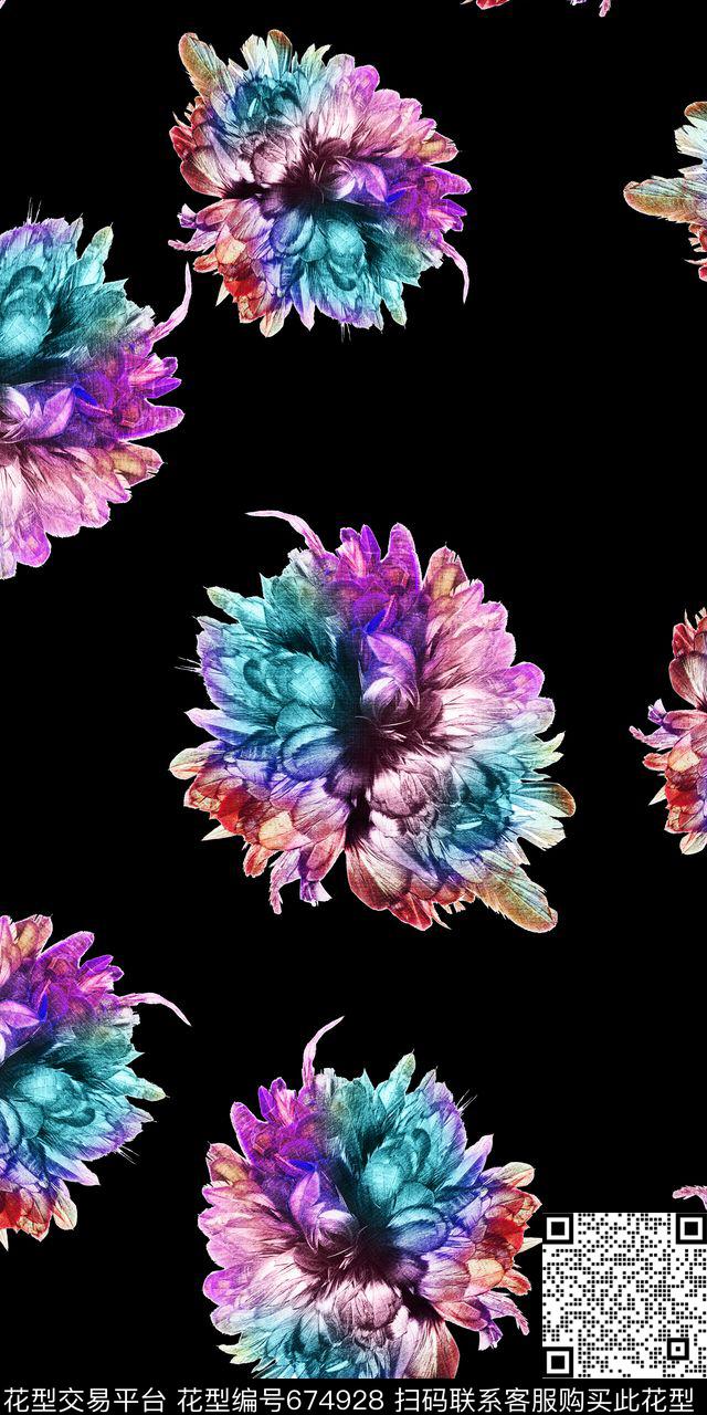 个性羽毛花卉大牌数码印花华亿平台下载（图片编号: 674928） - 瓦栏（Walan）