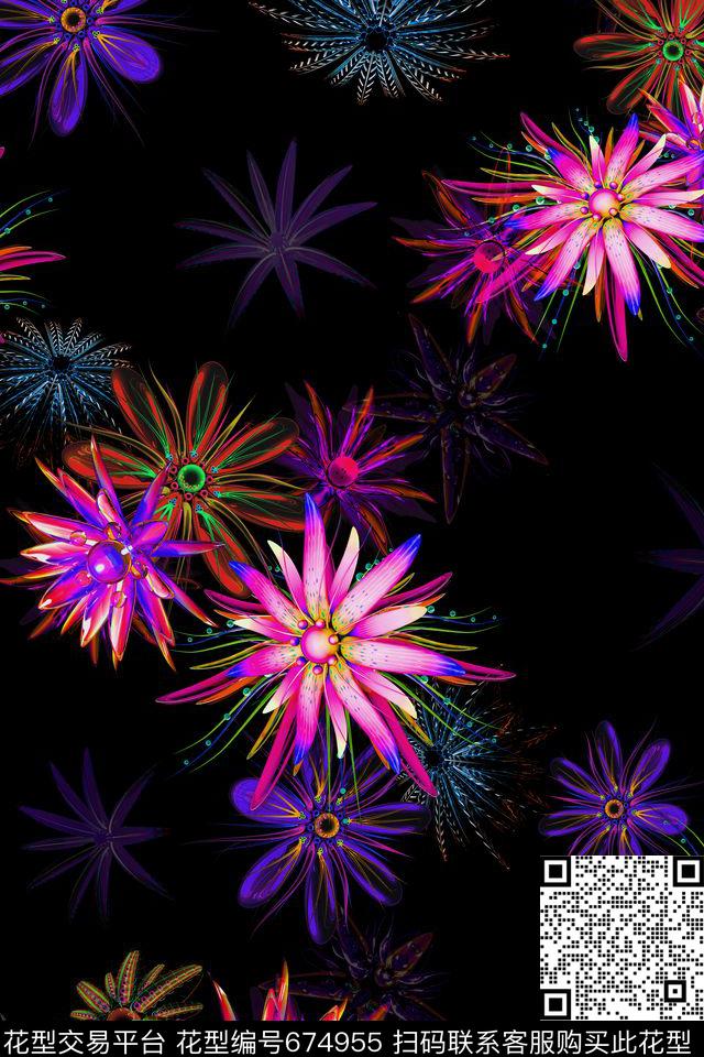 民族风抽象花卉数码印花华亿平台下载（图片编号: 674955） - 瓦栏（Walan）