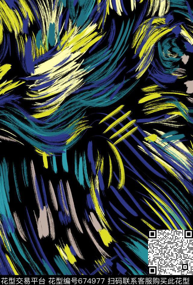 笔画笔刷水墨数码印花华亿平台下载（图片编号: 674977） - 瓦栏（Walan）