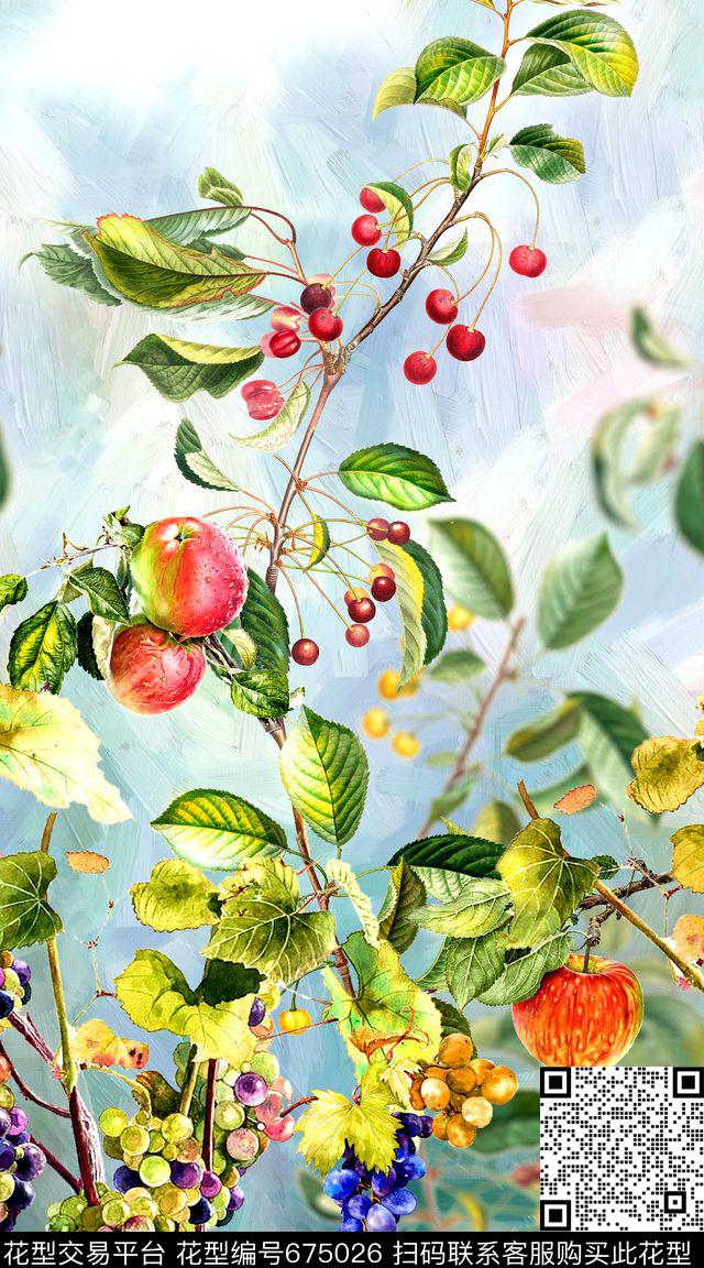 叶子。树枝葡萄苹果数码印花华亿平台下载（图片编号: 675026） - 瓦栏（Walan）