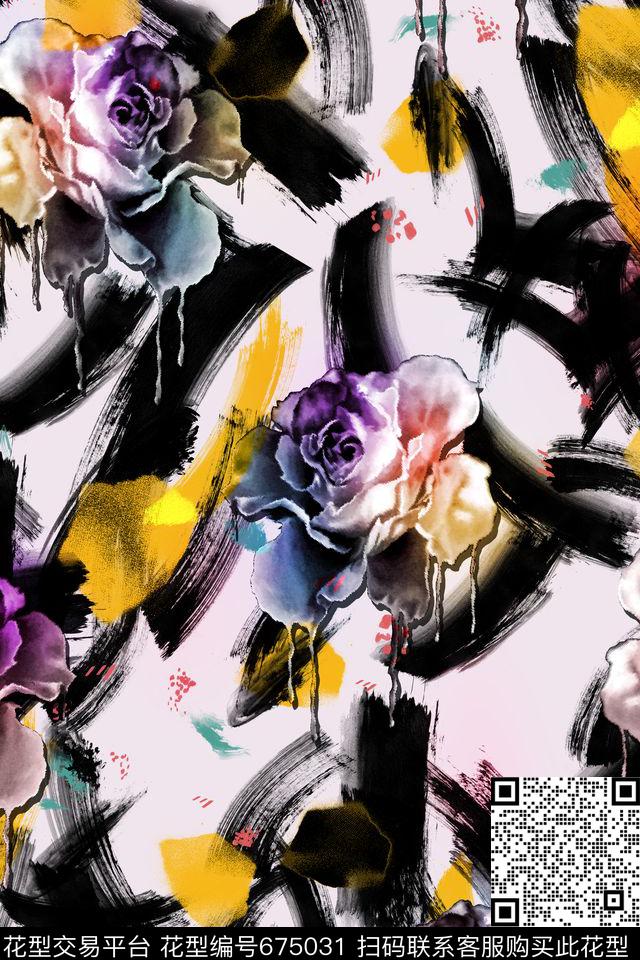 中国风水墨花卉数码印花华亿平台下载（图片编号: 675031） - 瓦栏（Walan）