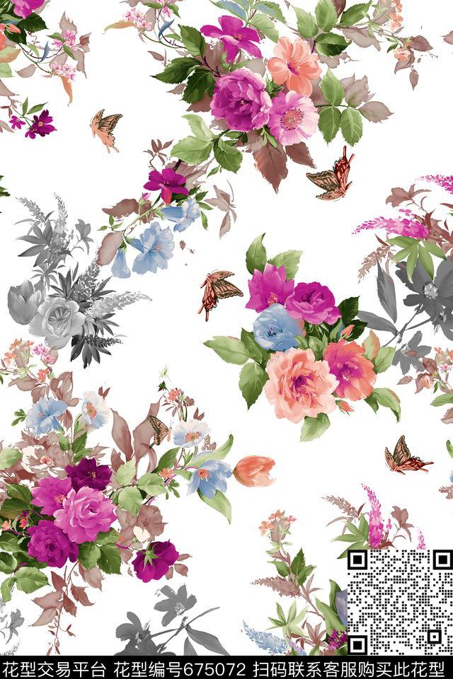 乱花花朵花卉数码印花华亿平台下载（图片编号: 675072） - 瓦栏（Walan）