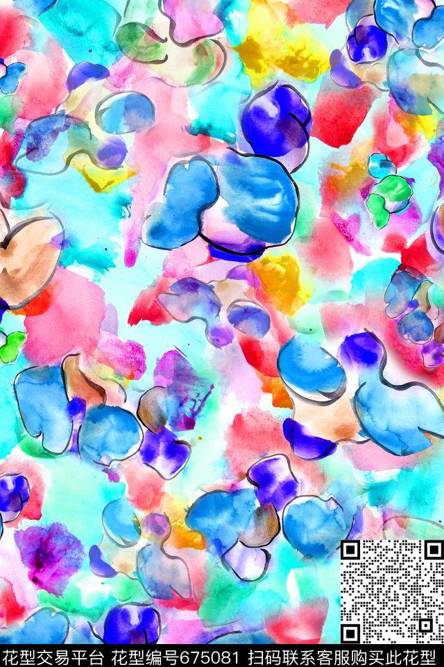 水彩晕染手绘肌理绚丽水彩数码印花华亿平台下载（图片编号: 675081） - 瓦栏（Walan）