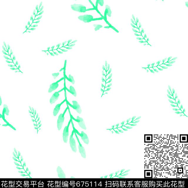 叶子树木水墨传统印花华亿平台下载（图片编号: 675114） - 瓦栏（Walan）