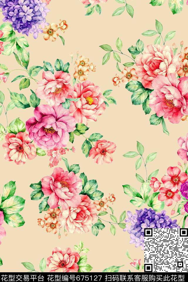 大方小清新花卉数码印花华亿平台下载（图片编号: 675127） - 瓦栏（Walan）