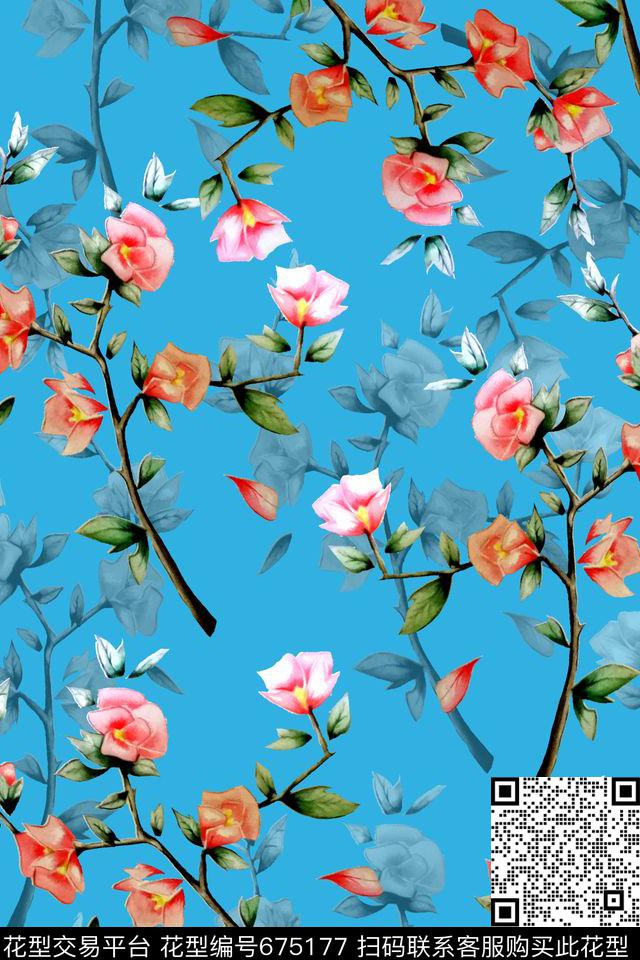 小碎花手绘水彩花卉女装数码印花华亿平台下载（图片编号: 675177） - 瓦栏（Walan）