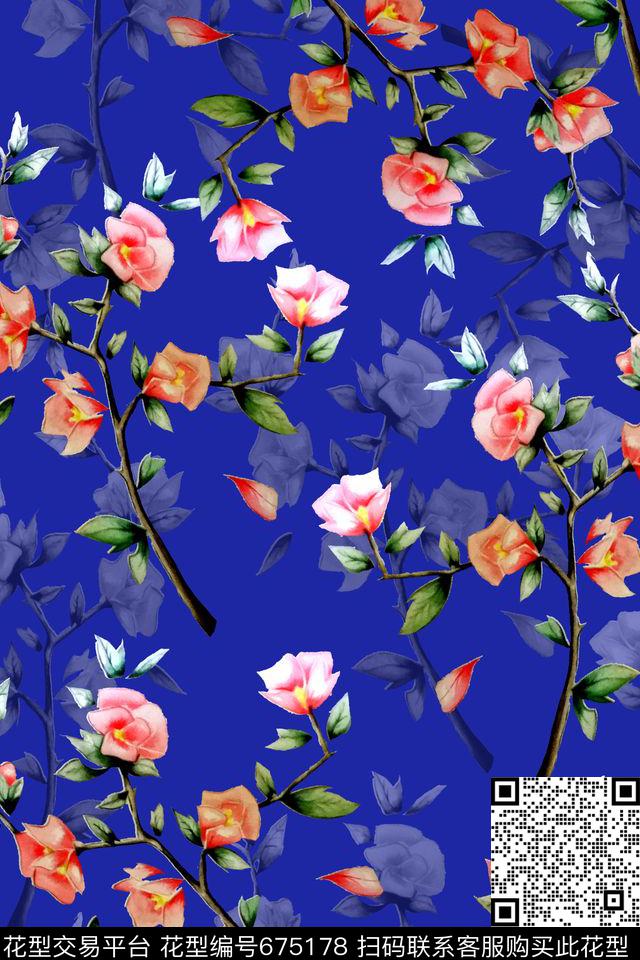 小碎花手绘水彩花卉女装数码印花华亿平台下载（图片编号: 675178） - 瓦栏（Walan）