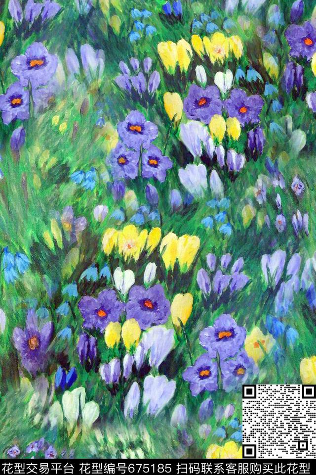 花朵花卉油画数码印花华亿平台下载（图片编号: 675185） - 瓦栏（Walan）