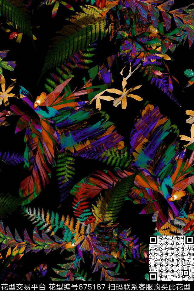 花朵花卉暗黑数码印花华亿平台下载（图片编号: 675187） - 瓦栏（Walan）