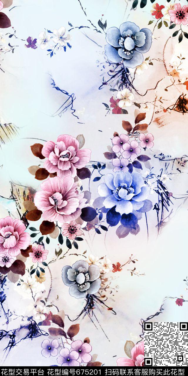 大花花朵花卉数码印花华亿平台下载（图片编号: 675201） - 瓦栏（Walan）