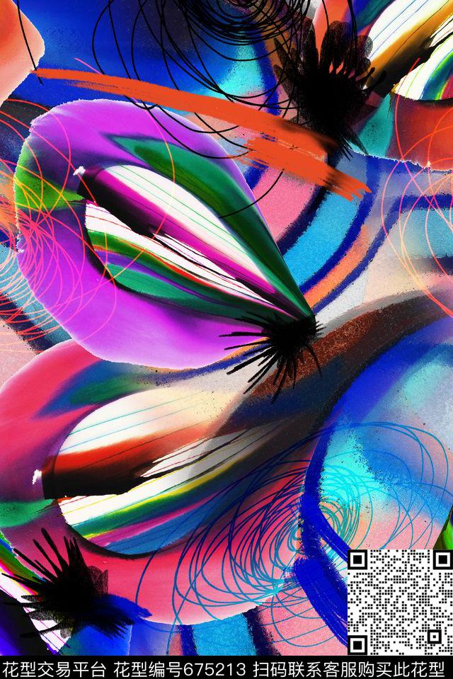 抽象彩条几何数码印花华亿平台下载（图片编号: 675213） - 瓦栏（Walan）