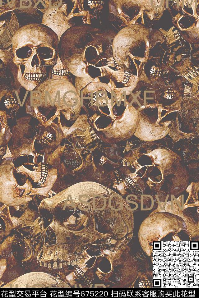 时尚抽象手绘骷髅头数码印花男装满版字母印花是大牌复古男装T恤夹克棉服印花数码印花华亿平台下载（图片编号: 675220） - 瓦栏（Walan）